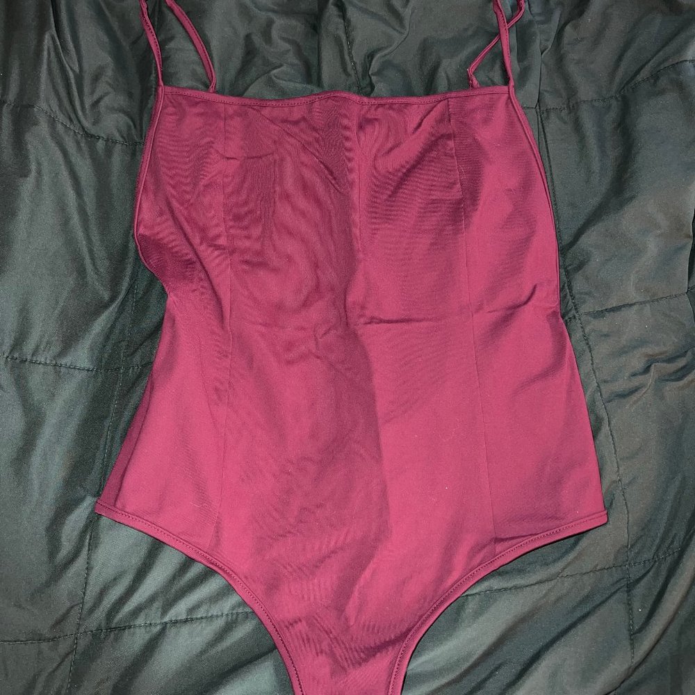 Free People Bodysuit Thong Cut, Square neck Spaghetti Strap V cut back